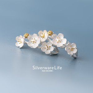 NEW 925 Sterling Silver Two Tone Flower Earrings